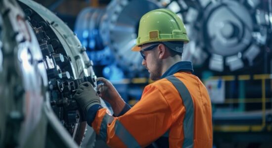 Engenheiro atuando em máquina industrial